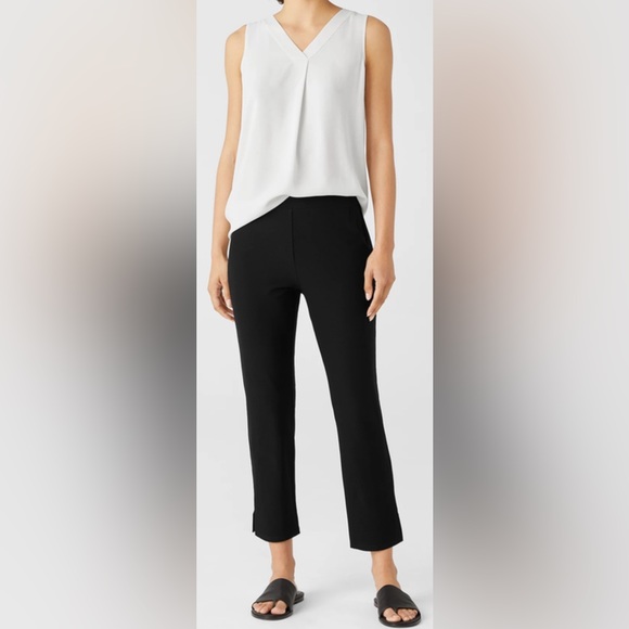 Eileen Fisher Washable Stretch Crepe Slim Cropped Pants with Slits Black Size 3X